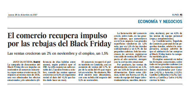 El País | El comercio recupera impulso por las rebajas del Black Friday