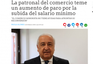 La patronal del comercio teme un aumento de paro por la subida del salario mínimo