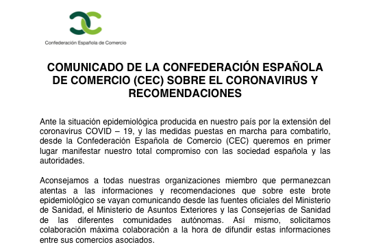 Comunicado de la CEC sobre el coronavirus y recomendaciones