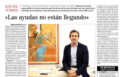 Entrevista a Rafael Torres en El Mundo: «No están llegando las ayudas»